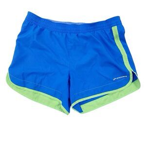 Brooks Women’s Blue & Neon Green Lined Running Athletic Workout Shorts Medium